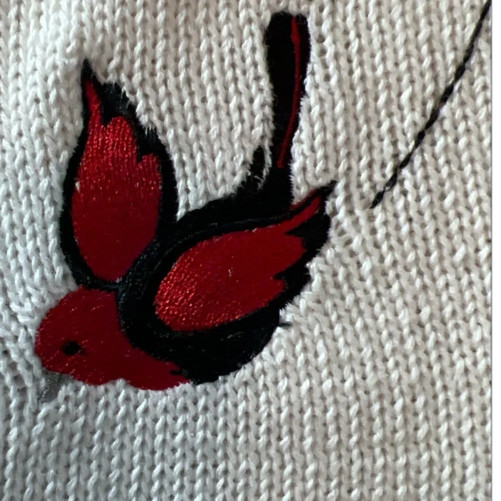 Blair 3XL White Knit Vest‎ with Dog and Bird Embroidery Zip Front